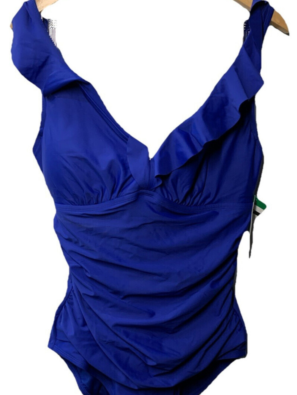 DKNY Ruffle Plunge Underwire Tummy Control One-Piece Swimsuit Size XL Swimwear